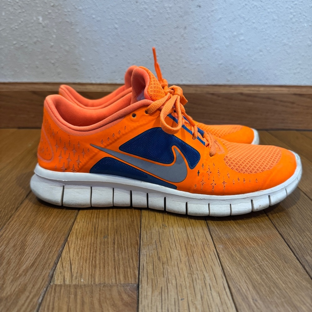 Nike Free Run 3 Bright Orange Blue Running Shoes - Youth 7Y / Women’s 8.5